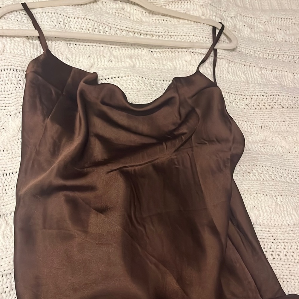 Satin slip brown dress with slit new